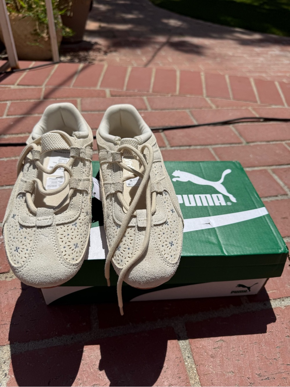 Puma Beige Women's Suede Laser-Cut Lace-Up Sneakers